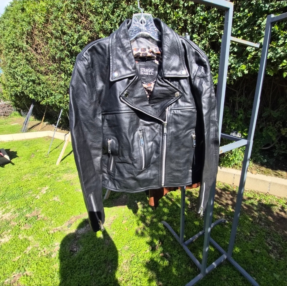 Straight to Hell Black Bison Leather Jacket